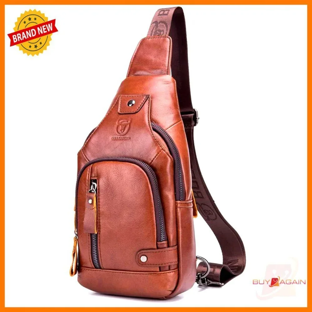 Genuine Leather Sling Backpack Daypack with USB Port for Outdoor Travel